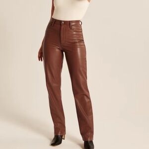 EUC Abercrombie and Fitch Curve Love Vegan Leather 90s Straight Pant, Brown, 18